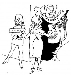 Quand l'école privée détourne les fonds publics. Dessin de Barbe