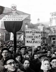 Les leaders catholiques, Eyskens et Cardinal Van Roey dans le collimateur des grévistes. Mons